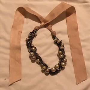 Statement pearl and rhinestone necklace